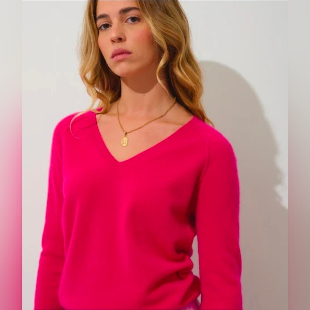 Pink V-Neck Women's Sweater - Picture 7 of 7